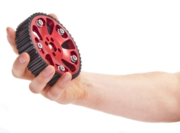 New adjustable pulley in the man hand — Stock Photo, Image