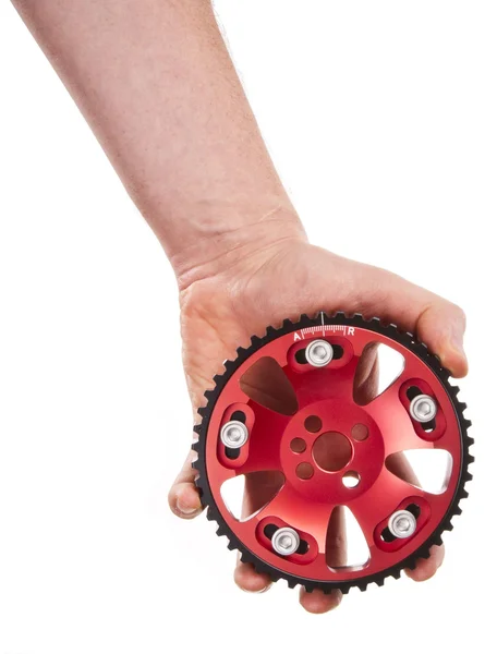 New adjustable pulley in the man hand — Stock Photo, Image