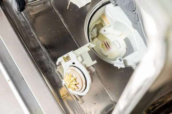 Parçalanmış Bulaşık Makinesinde Eski Bir Bulaşık Makinesi Pompası — Stok fotoğraf