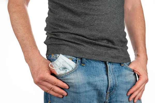 Crumpled Medical Mask Front Pocket His Jeans — Stock Photo, Image