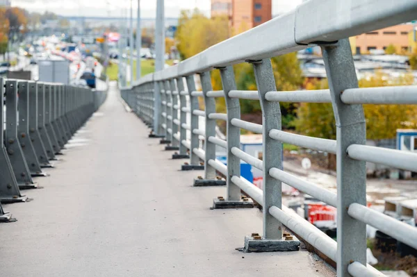 Protective Fencing Pedestrian Path Automobile Bridge — Stock Photo, Image