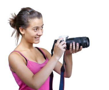 dijital kamera tutan genç kız