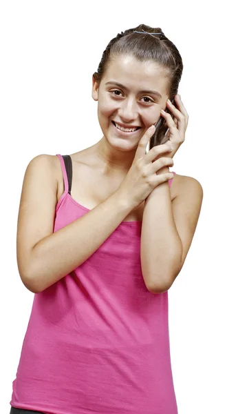 A girl talking to a phone — Stock Photo, Image