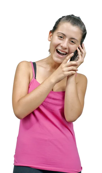 A girl talking to a phone — Stock Photo, Image