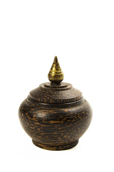 美しいタイの伝統的な木製の鍋の手工芸品の白い背景で隔離 — ストック写真