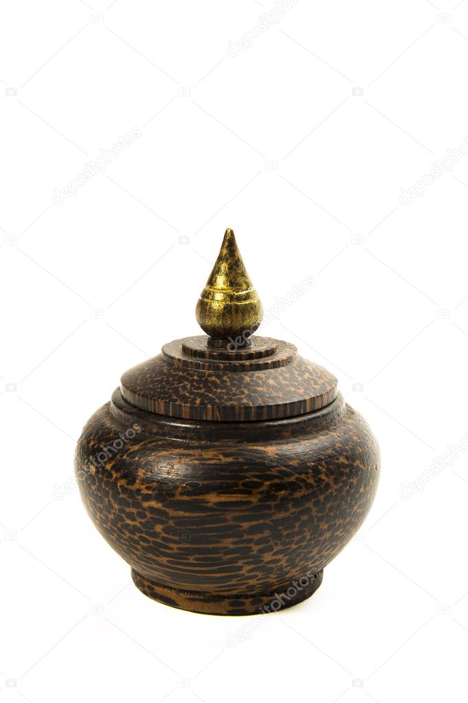 Beautiful Thai traditional wooden pot handicraft isolated on white background