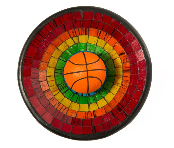 Basketball in Colorful Ceramic glass plate isolated on white background — Stock Photo, Image