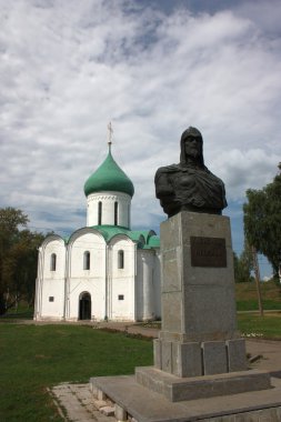 Pereslavl. Savior Transfiguration Cathedral and the monument to Alexander Nevsky. Russia, Yaroslavl region clipart