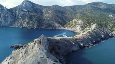 Aerial footage above famous paradise bay in Crimea, 4k drone footage