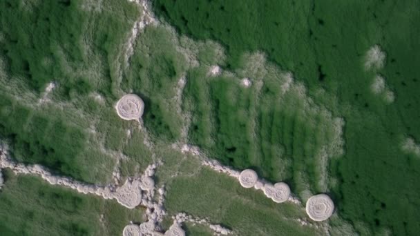 Overhead Drone Flight Abstract Patterns Salt Deposits Turquoise Blue Water — Vídeo de Stock