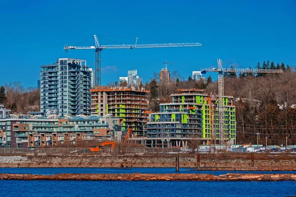 Construction New High Rise Buildings City Side Riverbank Vancouver City — Stock Photo, Image