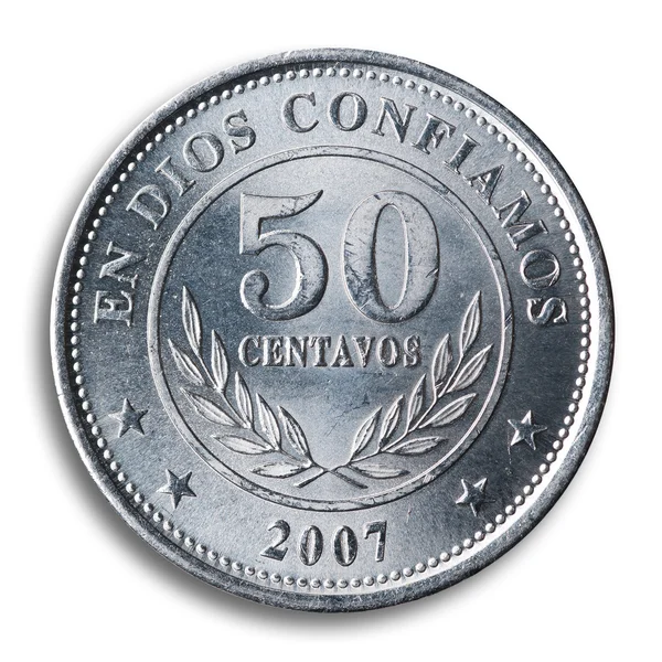 Nicaraguan coin, white background. — Stock Photo, Image