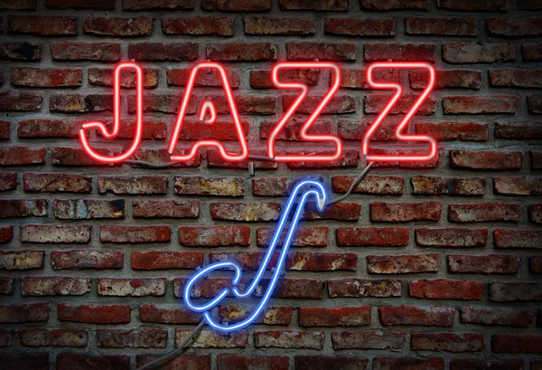 Jazzový neonový nápis. Stock Obrázky
