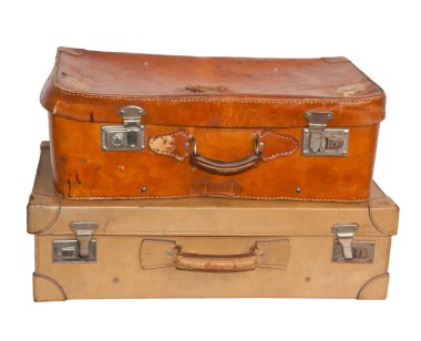 Two vintage suitcases, white background, clipping path.