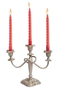 Red candle with candlestick, isolated, clipping path