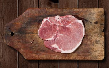 fresh beef pork rib on wooden board, Clipping path.