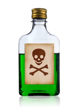 Etiket, izole, kırpma yolu ile eski moda zehir şişesi. 