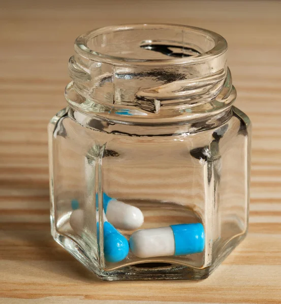 Pills Bottle Wooden Table — Stock Photo, Image