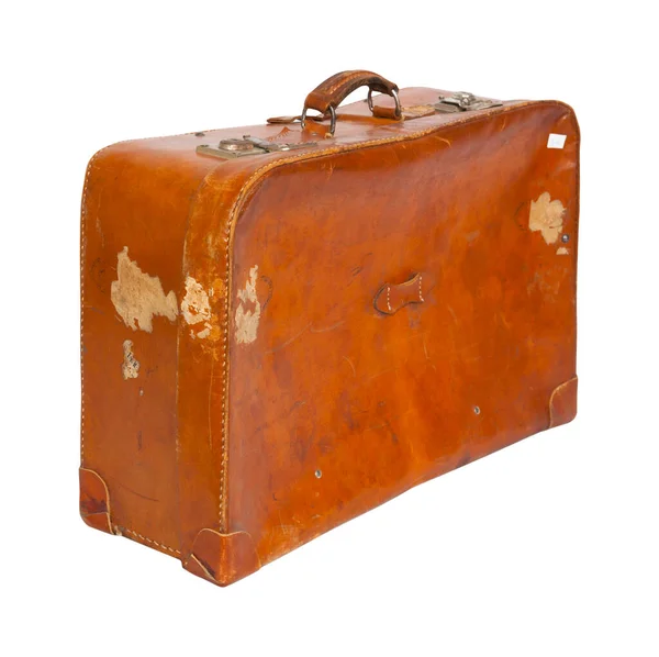 Old Suitcase White Background Clipping Path — Zdjęcie stockowe