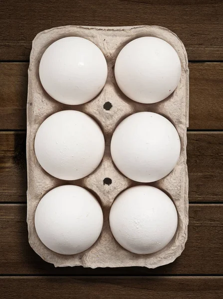 Eggs Box Wooden Table — Stockfoto