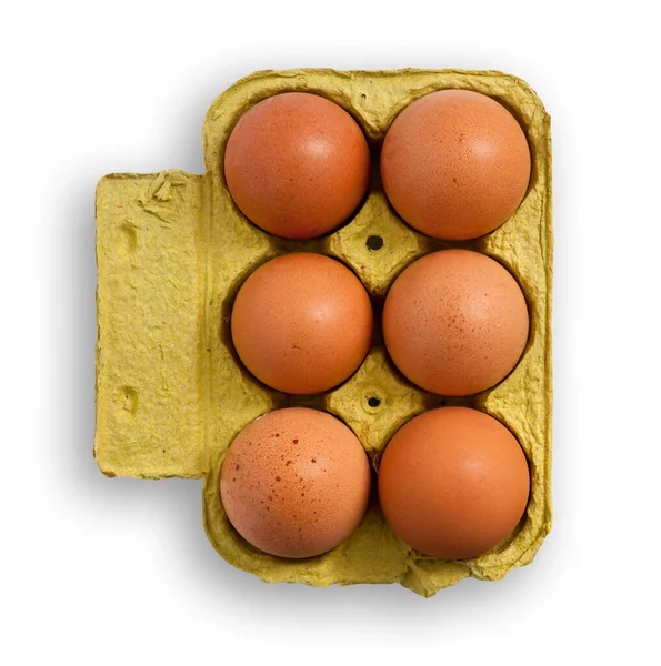 Eggs Box Wooden Table Isolated Clipping Path — Stockfoto
