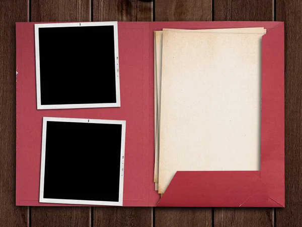 Old Papers Folder Photographs Wooden Table —  Fotos de Stock