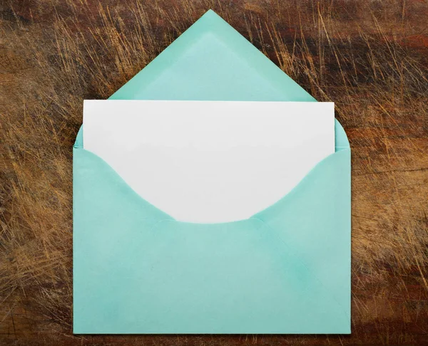 Vintage Open Envelope Blank Paper Wood — 图库照片