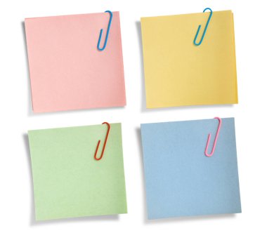 Assorted note papers isolated on white background, clipping path.