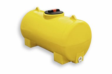 Yellow plastic tank isolated on white background, with clipping path.