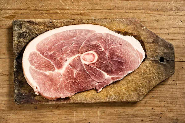 Raw Pork Chop Isolated Cutting Table — Fotografia de Stock