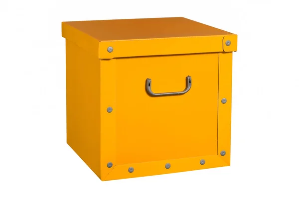 Желтая Картонная Коробка Изолированная Белом Фоне — стоковое фото