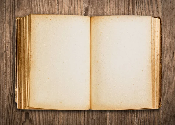 Open Blank Book Wooden Table — Stockfoto