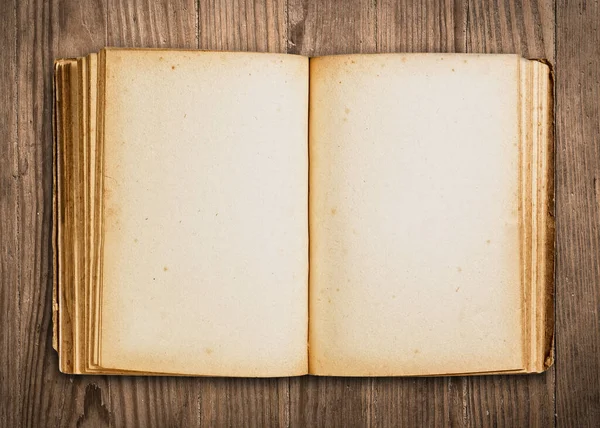 Open Blank Book Wooden Table — Stock Fotó