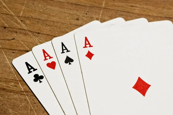 Four Aces Old Wooden Table Close — Foto de Stock