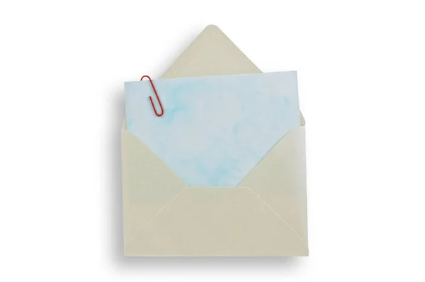 Open Envelope Wiht Card Isolated White Background Clipping Path — Fotografia de Stock