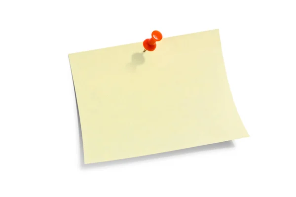 Yellow Note Paper Tack White Background — Stockfoto