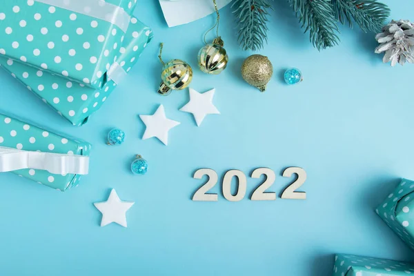 Navidad 2022 Envoltura Regalo Año Nuevo Con Decoración Lugar Para —  Fotos de Stock