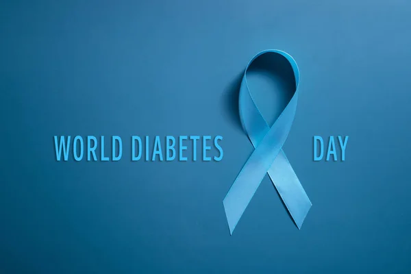 Blue Ribbon Blue Background Symbol World Diabetes Day November Copy — Stock Photo, Image