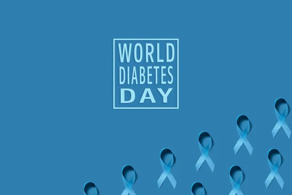 Blue Ribbon Blue Background Symbol World Diabetes Day November Copy — Stock Photo, Image