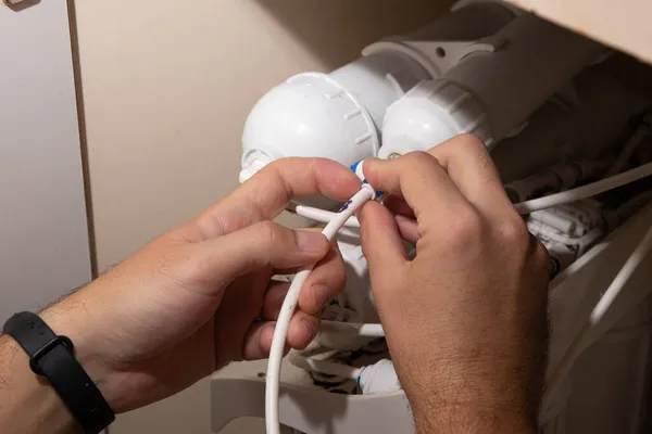 Hands Master Replacing Installing Cartridges Water Filter — Stock Photo, Image