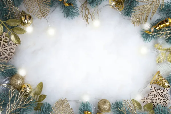 Quadro Feito Decorações Natal Fundo Nevado Com Espaço Cópia — Fotografia de Stock