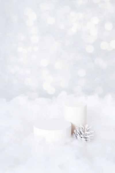 Podium Pedestal Mock Cosmetics Snow Cone Bokeh Background — Stock Photo, Image