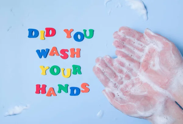 Colored Lettering Did You Wash Your Hands Next Your Hands — Fotografie, imagine de stoc