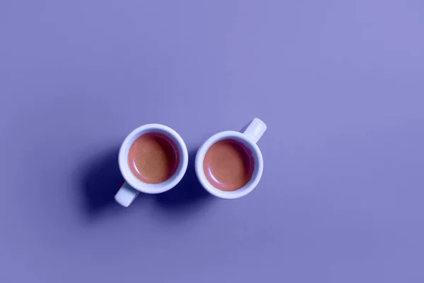 Two Cups Coffee Espresso Top View Very Peri Trendy Color — Foto de Stock