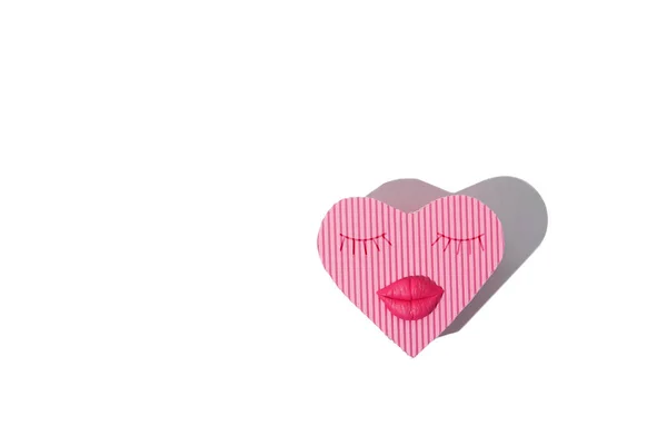 Heart Shaped Gift Box Lips Eyelashes Isolated White — Φωτογραφία Αρχείου