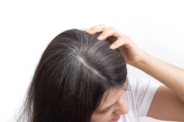 Young Woman Gray Hair Early Gray Hair Concept — Stock Photo, Image