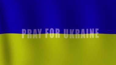 Ukrayna 'nın canlı sarı ve mavi bayrağı ve metin Ukrayna için dua ediyor. Ukrayna devletinin ulusal sembolü 4k