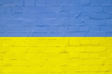 Ukrayna 'nın sarı-mavi bayrağının renginde tuğla deseni. Ukrayna sembolizm kavramı