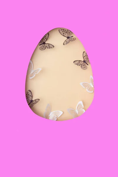 Velikonoční Vajíčko Papíru Motýlů Creative Velikonoční Dovolená Koncept Kopírovacím Prostorem — Stock fotografie