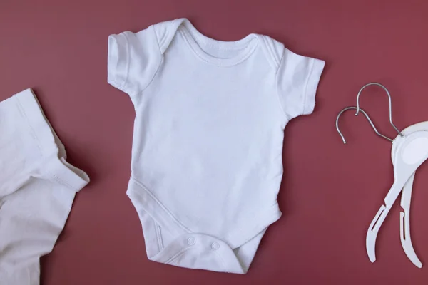 White mockup of baby clothes for text, image, logo. Blank baby Bodysuit — Stock Photo, Image